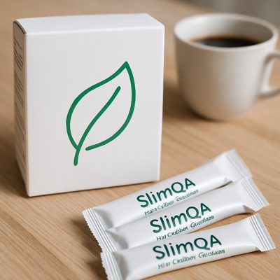 Grünes Blatt-Piktogramm als Symbol für die pflanzlichen Wirkstoffe der Slimqa Formel